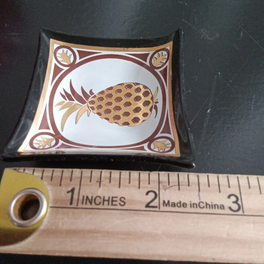 Set of 4 Pineapple Glass Trinket Dishes Square Gold Brown Tropical Decor 2.75in